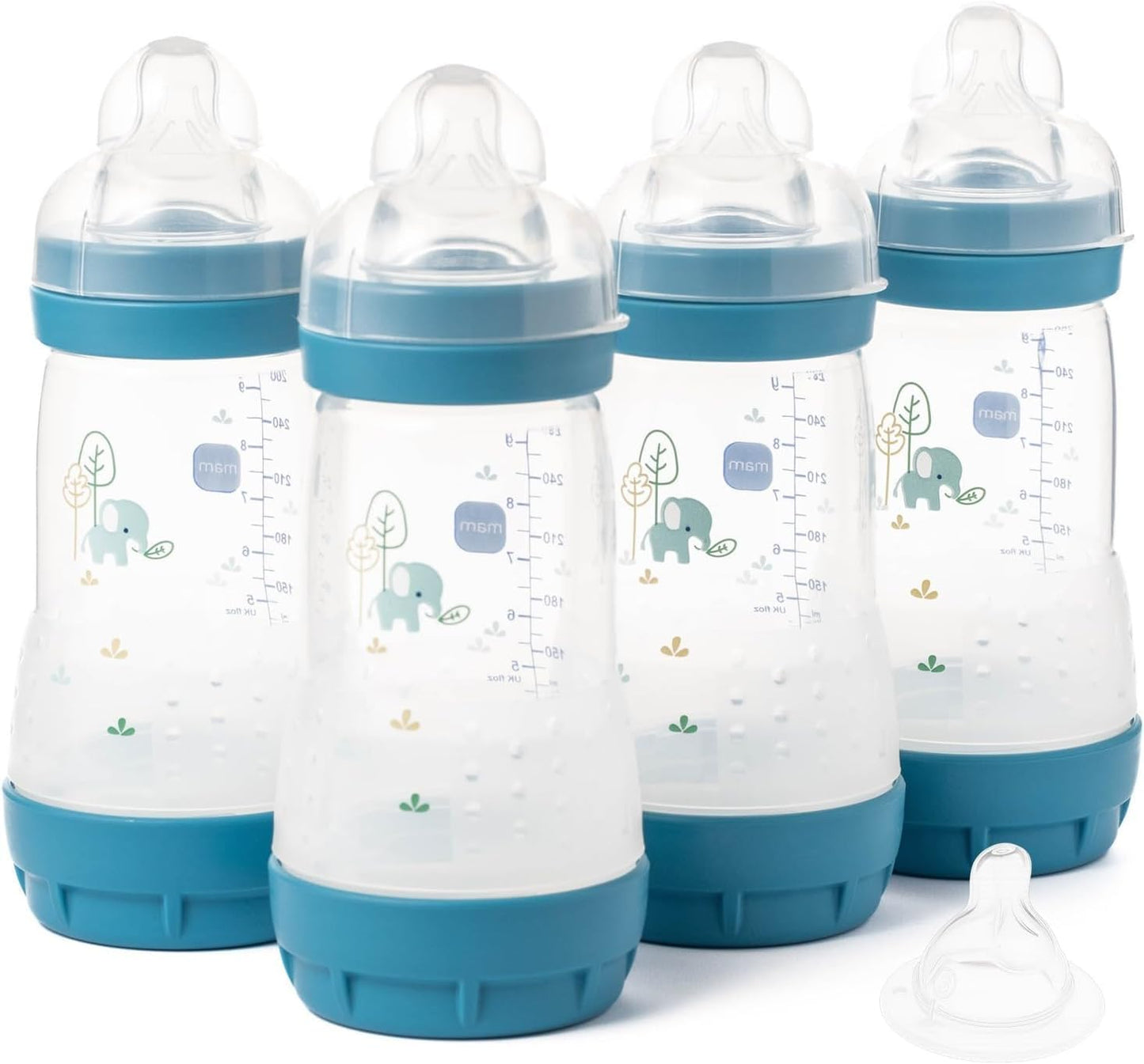MAM Mamadeiras anticólicas Easy Start | Mamadeira autoesterilizante para leite materno | Tetinas MAM de fluxo médio tamanho 2, itens essenciais para recém-nascidos