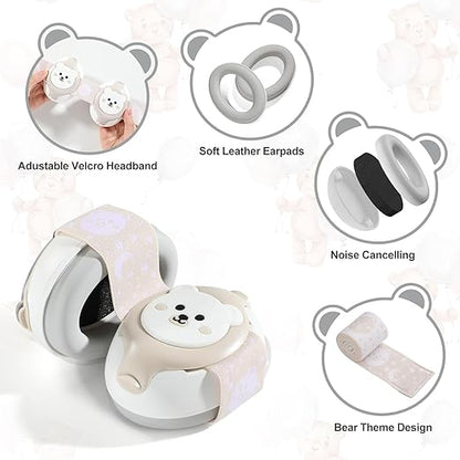 Fones de ouvido para bebês, proteção auditiva para bebês de 0 a 36 meses, NRR de 25dB, cancelamento de ruído com estampa de urso, essenciais para viagens de avião, melhoram o sono e são ideais para atividades ao ar livre.
