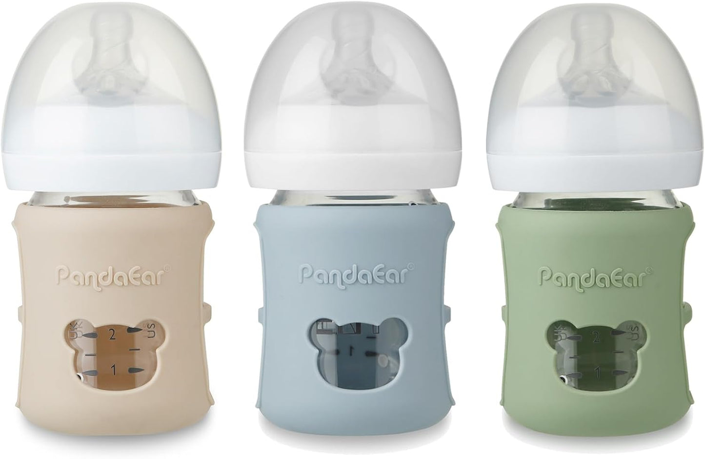PandaEar Kit com 3 capas de silicone para mamadeiras de vidro Philips Avent Natural de 120ml (4 oz). Resistentes a quebras, inquebráveis e ao calor, livres de BPA e compatíveis com mamadeiras de vidro Avent de 120ml (4 oz).
