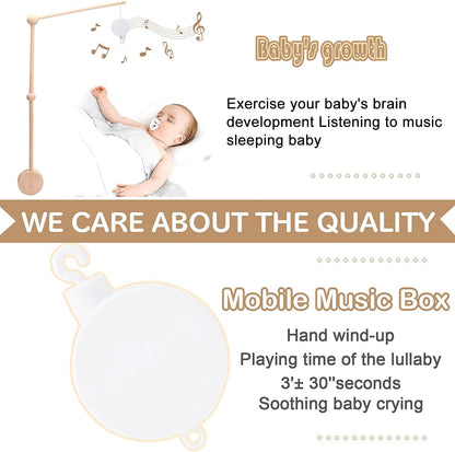 let's make suporte de madeira para berço móvel, cabides de faia de 30 polegadas com caixa de música rotativa, decoração de berçário, conjunto seguro e antiderrapante