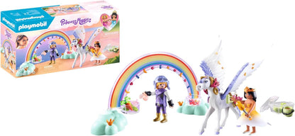 Playmobil 71361 Arco-íris Pegasus com arco-íris nas nuvens, mundo mágico de conto de fadas, dramatização divertida e imaginativa, conjuntos de jogos adequados para crianças de 4 anos ou mais