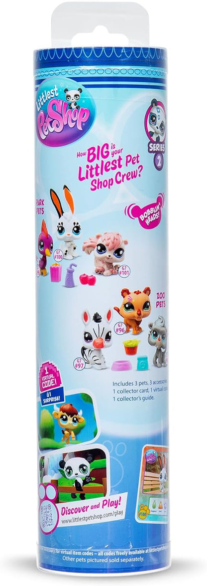 Littlest Pet Shop Série 2 Pet Trio Tube Park Pets | Cada Pet Trio Tube contém 3 mini brinquedos LPS, 1 acessório, 1 cartão colecionável e 1 código virtual | Brinquedos colecionáveis para meninas e meninos