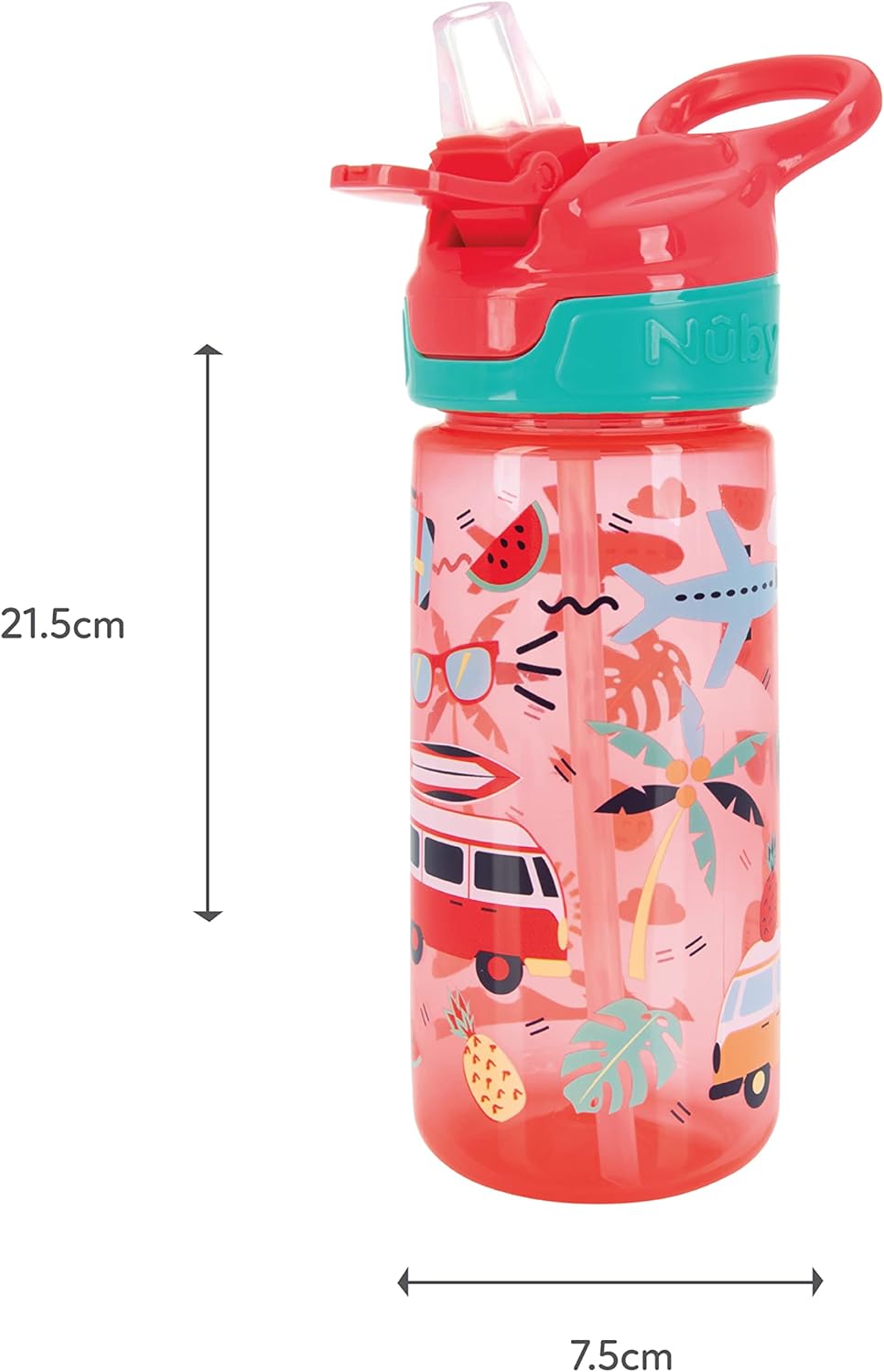 Nuby Garrafa de água Super Quench - Copo com canudinho antiderramamento para crianças pequenas | 540 ml/19 oz | Alça de transporte | Fluxo livre | Pode ser lavado na máquina de lavar louça e esterilizado | Copo adequado para crianças de 18 meses ou mais