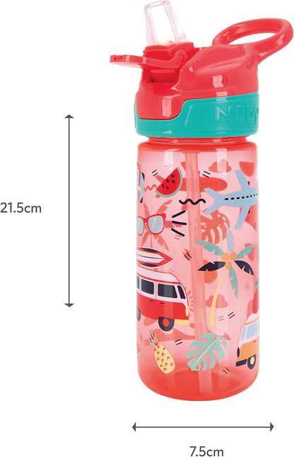 Nuby Garrafa de água Super Quench - Copo com canudinho antiderramamento para crianças pequenas | 540 ml/19 oz | Alça de transporte | Fluxo livre | Pode ser lavado na máquina de lavar louça e esterilizado | Copo adequado para crianças de 18 meses ou mais