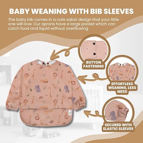 Yum Yum's Babador de silicone para desmame da Baby - Impermeável, fácil de limpar e confortável - Babador de manga comprida para bebês de 6 a 12 meses - Avental multifuncional para alimentação sem sujeira.