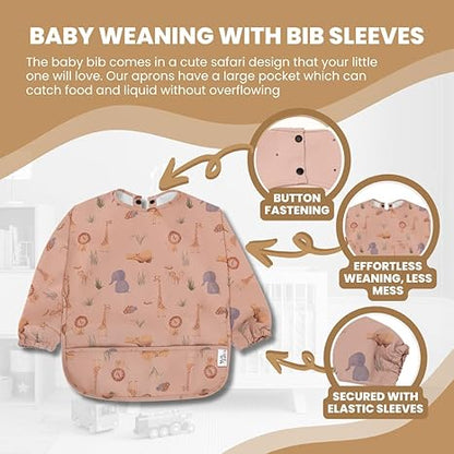 Yum Yum's Babador de silicone para desmame da Baby - Impermeável, fácil de limpar e confortável - Babador de manga comprida para bebês de 6 a 12 meses - Avental multifuncional para alimentação sem sujeira.