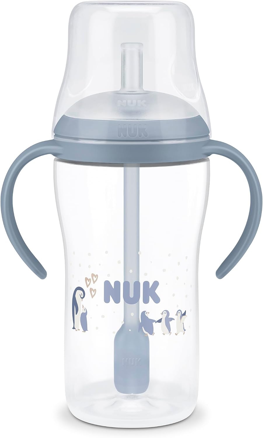 NUK Copo de Treinamento com Canudo Perfect Match | 8+ meses | 260 ml | Copo com canudo antivazamento | Alças antiderrapantes | Pinguim | 1 unidade