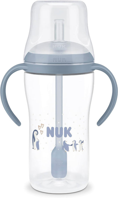 NUK Copo de Treinamento com Canudo Perfect Match | 8+ meses | 260 ml | Copo com canudo antivazamento | Alças antiderrapantes | Pinguim | 1 unidade