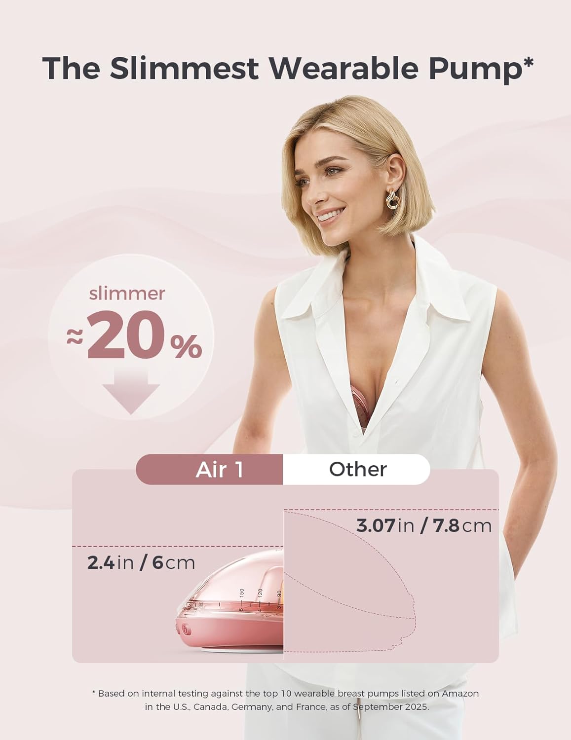 Momcozy Bomba tira-leite Air 1 Ultra-Slim, bomba vestível mãos-livres com estojo de carregamento sem fio e controle por aplicativo com modo automático e alerta de leite cheio.