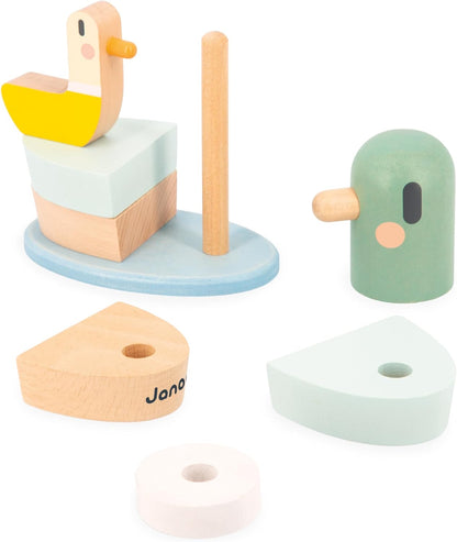 Janod - Pato empilhável Sweet Cocoon - 7 peças empilháveis de madeira FSC - Jogo de aprendizagem precoce - Desenvolve habilidades motoras finas - 12 meses +,