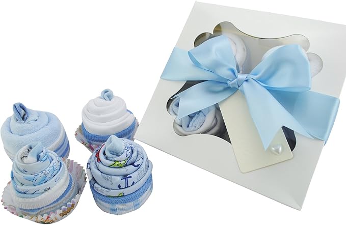 Conjunto de 4 caixas de cupcakes com meias para bebês