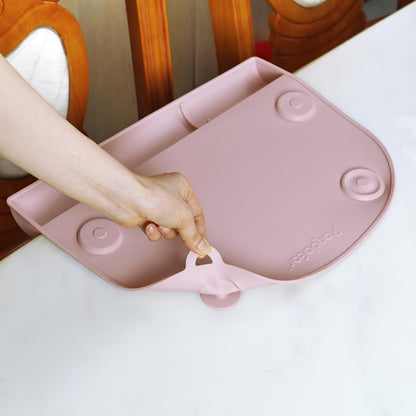 PandaEar Jogo Americano de Silicone com Ventosa (Pacote com 2) para Bebês e Crianças | Jogo Americano Infantil de Grau Alimentício para Mesa de Jantar e Restaurantes | Jogo Americano para Bebê que Adere à Mesa (Rosa + Linho)