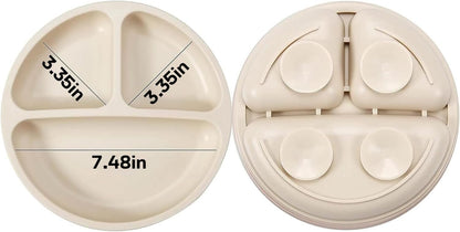 PandaEar Conjunto de 3 pratos de silicone para bebês , com ventosa, divididos, para introdução alimentar e refeições, livres de BPA (rosa, linho, rosa claro)