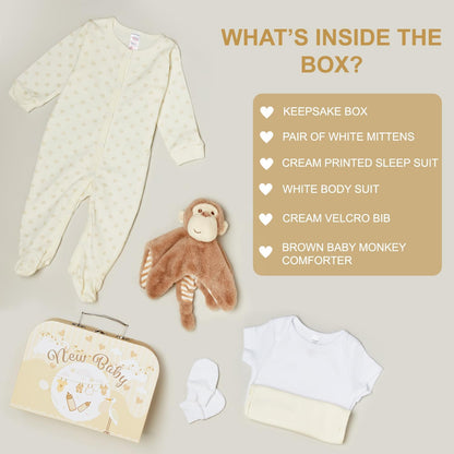 Baby Box Shop - Conjunto de presente para recém-nascidos - Cesta premium com chocalho para cachorro, porta-retratos, tecido de musselina, chá de bebê para recém-nascidos