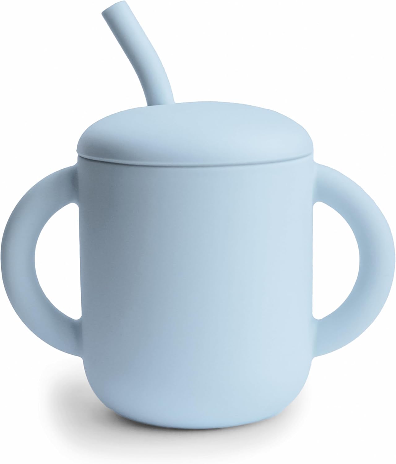 Mushie Copo de Treinamento em Silicone com Canudo | Copo de Transição para Bebês a partir de 6 Meses | Capacidade: 175 mL | Tampa Removível | Material: Silicone de Grau Alimentício | Pode ser lavado na lava-louças e usado no micro-ondas (Azul Claro)