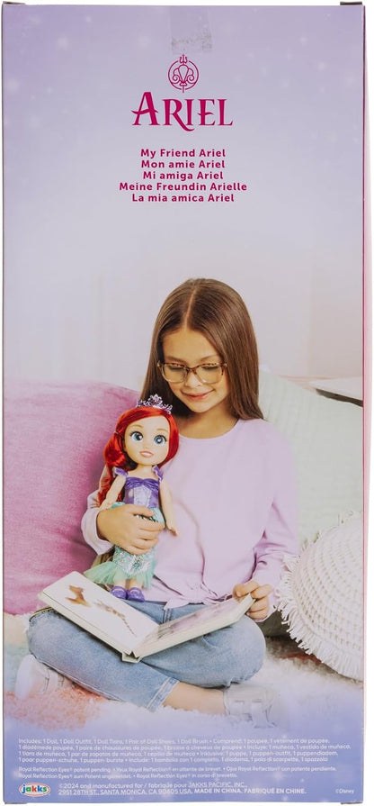 Disney Boneca Princess My Friend Ariel 35 cm Olhos com brilho cintilante, vestido de princesa removível, tiara, sapatos fáceis de calçar e tirar,