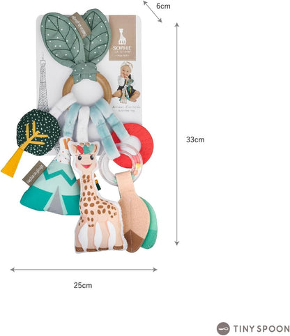 Sophie la Girafe Anel de Atividades Sensoriais – Mordedor para Bebê com Chocalho, Sons de Amassado e Texturas – Livre de BPA, Borracha Natural e Tecido – Fixa-se ao Carrinho/Cadeirinha do Carro – Lavável, Ideal para Presentear Bebês