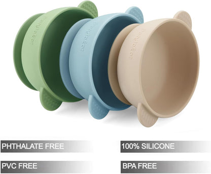 PandaEar Tigelas de silicone com ventosa para bebês | Conjunto com 3 tigelas com ventosa para bebês, crianças pequenas e bebês | Conjunto de tigelas para alimentação de bebês | Macias, seguras e livres de BPA,