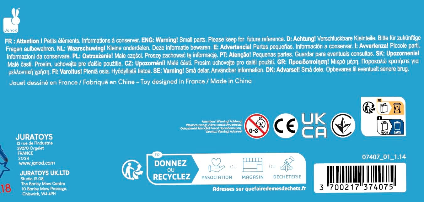 Janod - Canetas hidrográficas de longa duração - Ponta travada e cônica para diferentes espessuras de linha - Tinta lavável - Hobbies e artesanato criativos - Idades 3+