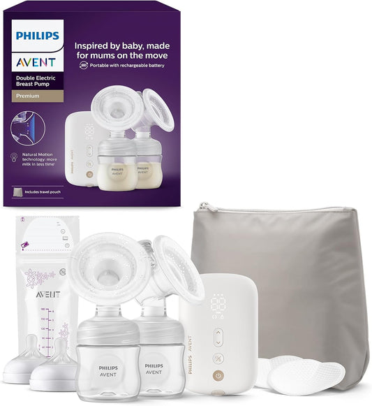 Philips Bomba tira-leite elétrica dupla Avent, potência hospitalar e motor recarregável, inspirada na sucção natural do bebê, bolsa de viagem, modelo SCF398/31