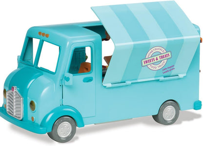 Li'l Woodzeez - Camión de comida con dulces y golosinas de madreselva - Juego de 89 piezas con camión de juguete y accesorios para alimentos - Vehículos en miniatura y juegos para niños de 3 años en adelante