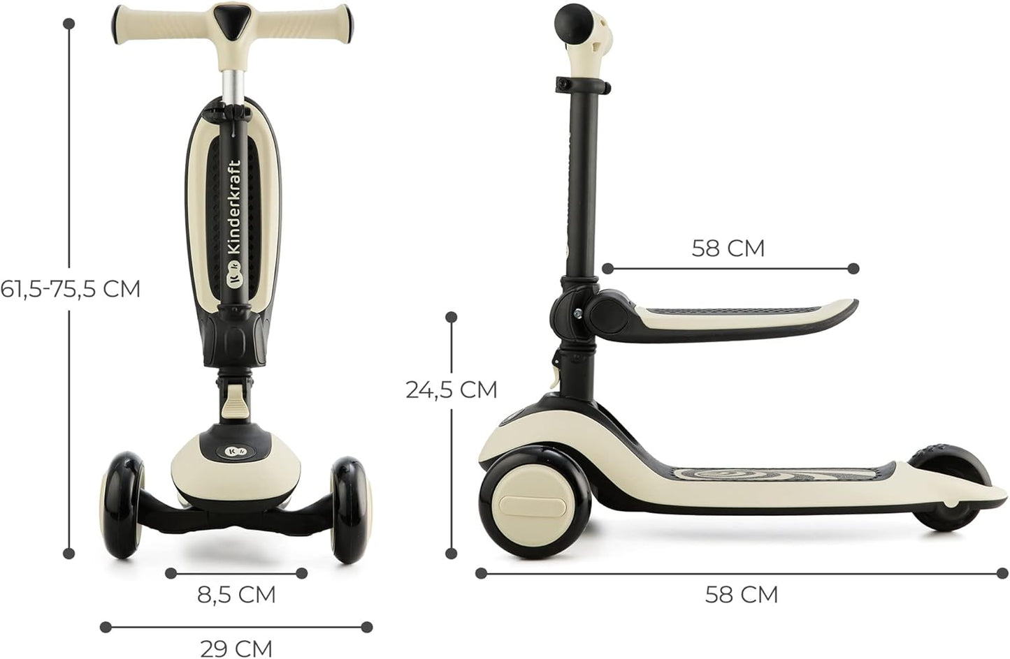 Kinderkraft Patinete Halley 2 en 1 para niños a partir de 1 año hasta 50 kg, patinete de 3 ruedas, bicicleta de equilibrio, fácil de plegar, 2 ruedas delanteras intermitentes, manillar ajustable, fácil de manejar, pesa sólo 3 kg, blanco