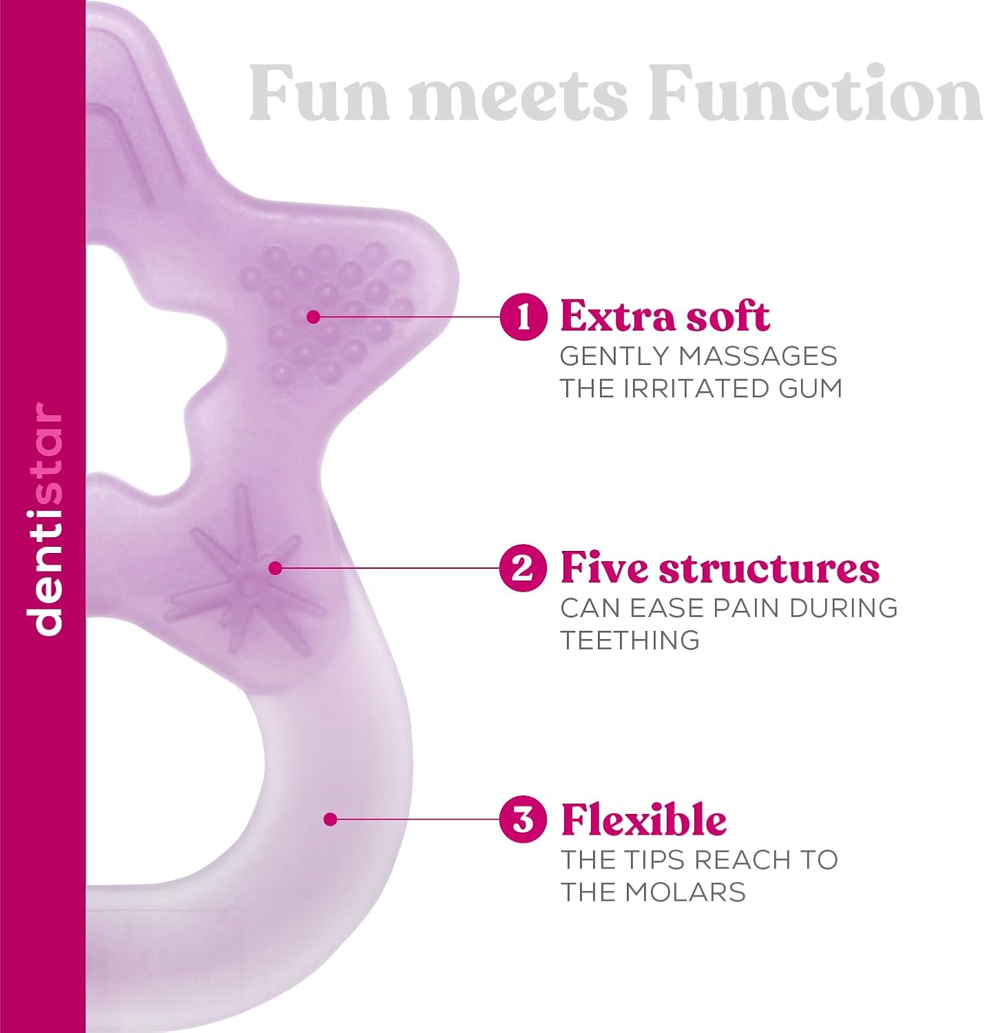 Dentistar Star Teether Pacote de 2, brinquedo de dentição para bebês com mais de 3 meses, anel de dentição de bebê de silicone macio para alívio da dor nos dentes e gengivas