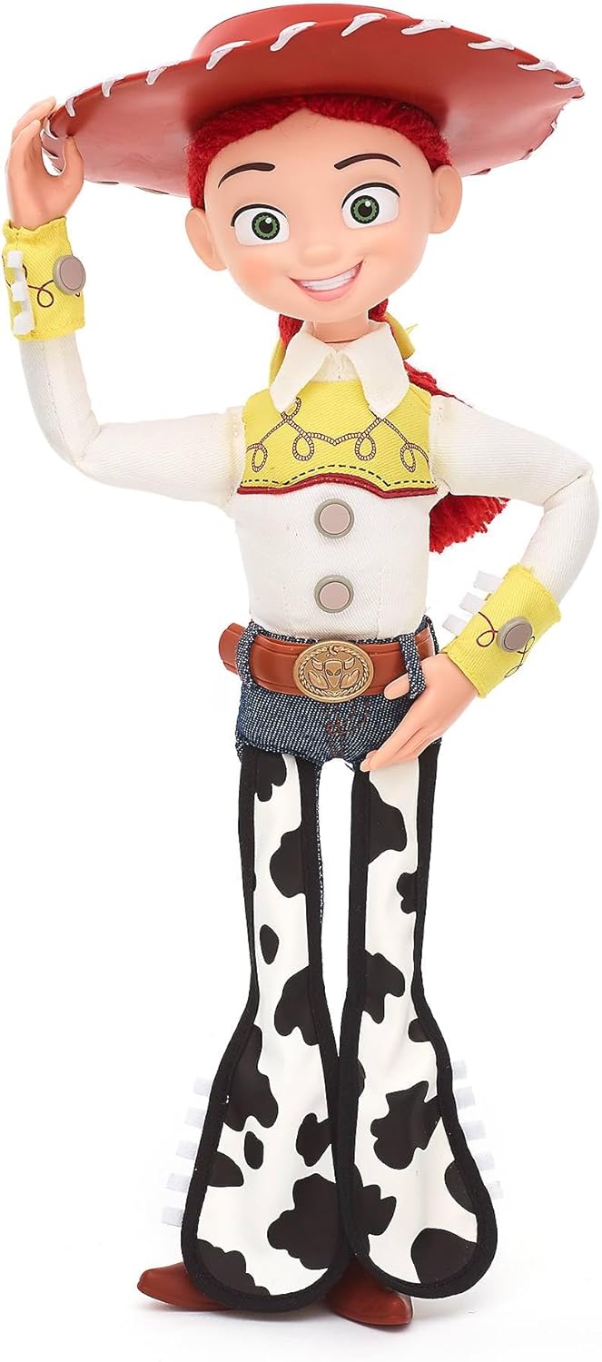 Disney Boneca Jessie Interativa Falante Oficial da Store, Toy Story da Pixar, 36 cm/14", Boneca Cowgirl com Corda para Puxar, Mais de 15 Frases em Inglês, Interage com Outros Personagens, Para Crianças a partir de 3 Anos