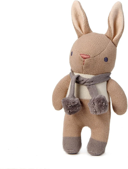 ThreadBear Design Baby Threads Bunny Taupe - Juego de regalo para bebé, edredón y sonajero de algodón orgánico