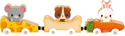 Janod - Animais de estimação magnéticos - Brinquedo de aprendizagem precoce - 3 veículos + 3 animais em madeira - Desenvolve destreza - Jogo de madeira FSC - 18 meses +,