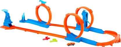 Conjunto de Pista para Carrinhos Hot Wheels, Pacote com Três Loops e Veículo em Escala 1:64, Componentes para Montagem de Pista com 3 Loops, Trilhos de Encaixe Rápido e Adaptadores, JDW39