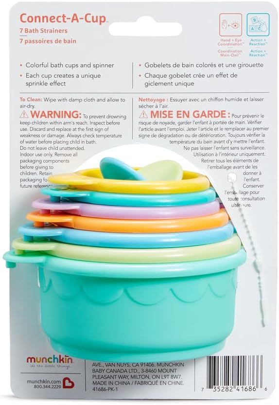 Munchkin Brinquedo de Banho Connect-A-Cup | Brinquedos de Banho e Bebê, Brinquedo de Bolhas Flutuantes e de Brincar Munchkin, Brinquedo de Banho para Bebê, Brinquedo de Banho Munchkin® Pop Squish, Espuma de Banho Munchkin Learn Baby