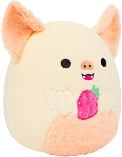 Squishmallows Original de 7,5 Polegadas – Meghan, a Morcego-da-fruta Creme Segurando um Morango – Pelúcia Oficial Jazwares
