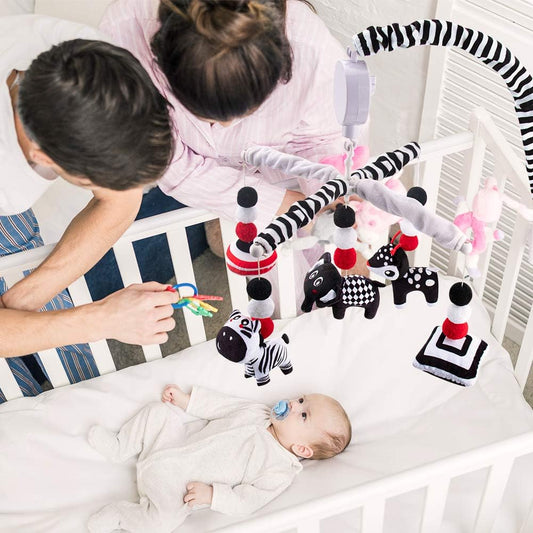teytoy Móvil para Cuna de Bebé en Blanco y Negro, Móvil para Cuna Montessori para Niños Pequeños con Función de Temporización - Juguetes para Cuna Móviles Colgantes Musicales de Alto Contraste, Juguetes para Cuna para Niños y Niñas Recién Nacidos