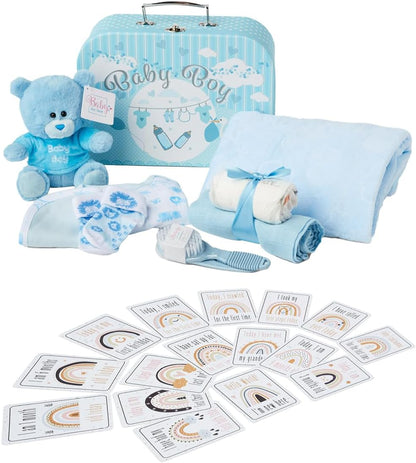 Presentes personalizados para bebês - Caixa de lembranças unissex inclui itens essenciais para bebês recém-nascidos, ursinho de pelúcia, itens essenciais para recém-nascidos e presentes para bebês