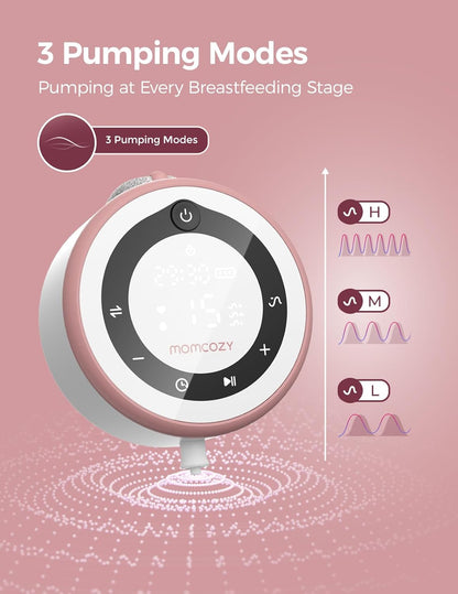 Momcozy Bomba tira-leite elétrica portátil V1 Pro, mãos livres, com sucção de 300 mmHg, 3 ritmos e 15 níveis, flange DoubleFit à prova de vazamentos e bateria de 2300 mAh.