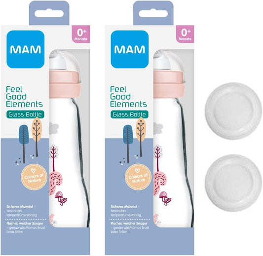 MAM Mamadeira de Vidro Premium 2x 260ml Rosa (desenhos podem variar)