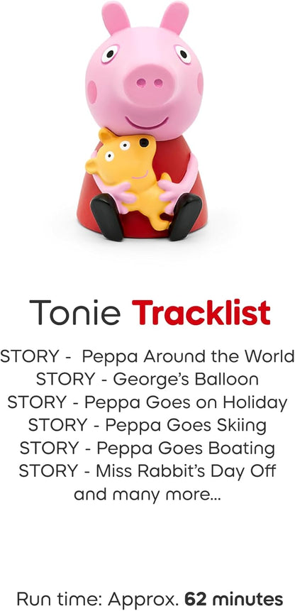 Pacote Toniebox 2 Tonies com 4 Tonies: Peppa Pig - George Pig, Histórias de ninar da Peppa, Peppa Pig - Aprenda com Peppa, Peppa Pig - Na estrada com Peppa, Sunset Red