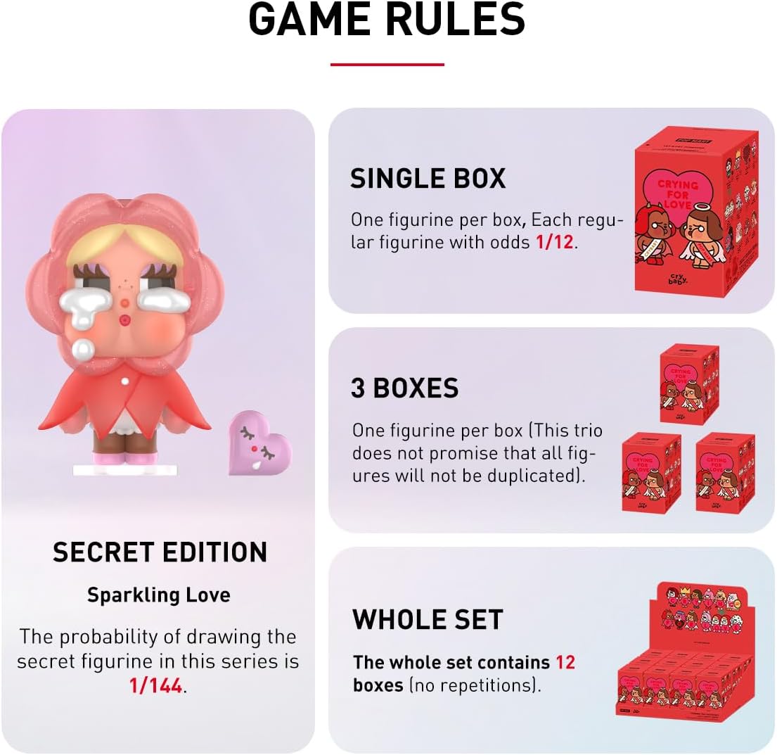 POP MART CRYBABY Crying For Love Series Conjunto completo de design premium, presentes para mulheres, boneco de ação colecionável favorito dos fãs