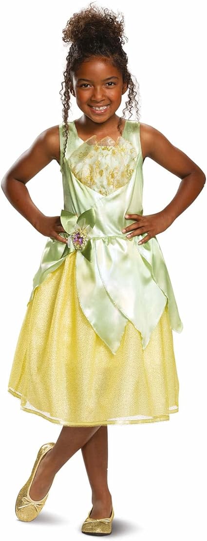 DISGUISE Fantasia oficial de princesa Tiana da Disney para crianças, vestido de princesa para meninas