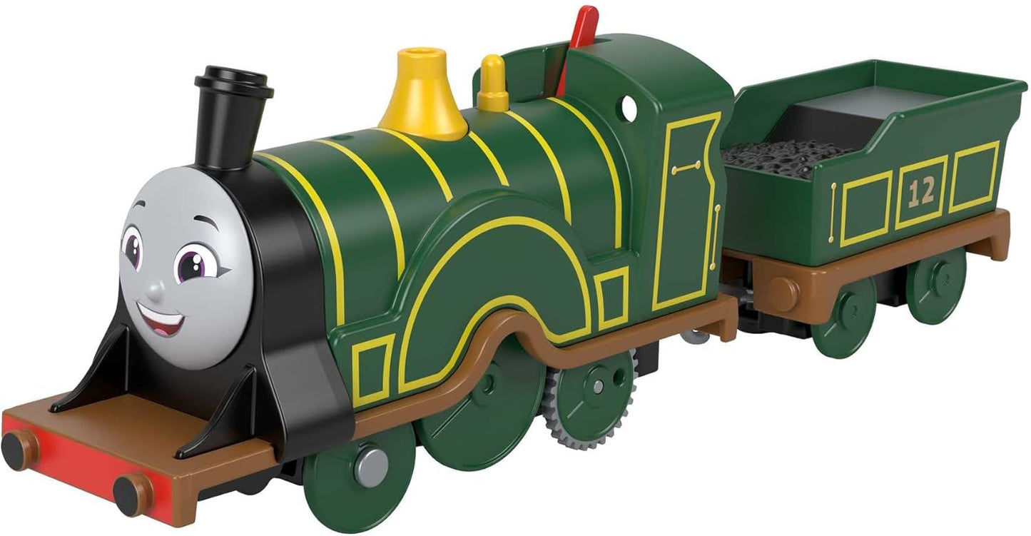 Thomas & Friends Trem de brinquedo motorizado Emily, locomotiva a bateria com vagão, para brincadeiras de faz de conta para crianças em idade pré-escolar a partir de 3 anos, HHN41