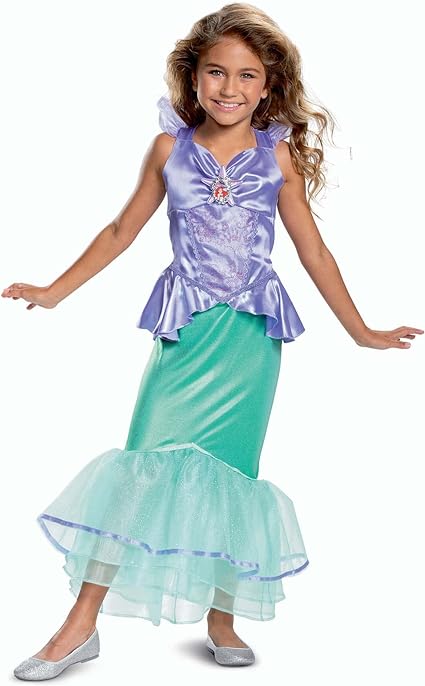 DISGUISE   Disney princesa oficial deluxe ariel traje crianças sereia cauda vestido, pequena sereia princesa vestir-se para meninas tamanho s