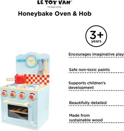 Le Toy Van - Forno de madeira educacional e fogão azul conjunto fingir brinquedo de cozinha | Acessórios de cozinha para brinquedos de dramatização