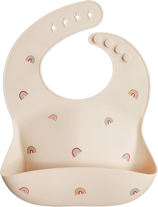 Mushie Babador de Silicone Baby | Babadores Impermeáveis com Ajuste Perfeito | Babadores Fáceis de Limpar para Alimentação do Bebê | 4 Tamanhos Ajustáveis com Bolsos Frontais Fundos | 100% Livre de BPA e Ftalatos