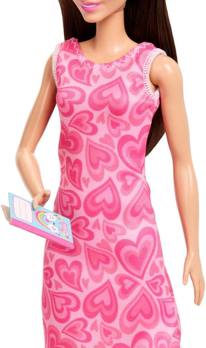 Barbie Conjunto Profissões Professora com Boneca Fashion Vestindo Vestido Removível, Boneca Criança Pequena, Quadro de Sala de Aula e Acessórios, JMK16