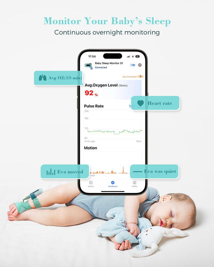 Babytone Baby Sleep Monitor, Meia Inteligente para Bebês que Monitora a Frequência Cardíaca, Nível de Oxigênio e Movimento, Monitor de Pés para Bebês Vestível com APP Bluetooth para Recém-nascidos de 0 a 36 Meses