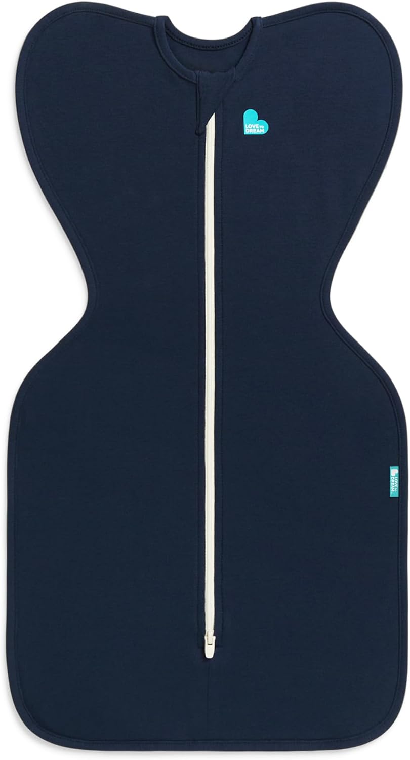 Love To Dream™ Swaddle UP™, Tamanho Pequeno (3,5-6 kg) - Azul Marinho, Ajuste Perfeito, Favorece uma Rotina de Sono Saudável, 1.0 Tog - Ideal para Temperaturas de 20-24°C, Algodão Elástico Lavável à Máquina, 2 Zíperes para Facilitar a Troca de Fraldas