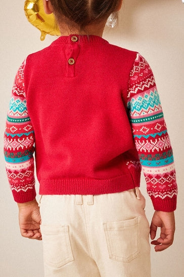 |Niña| Jersey navideño con estampado Fairisle de ciervo rojo (de 3 meses a 7 años)
