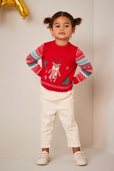 |Girl| Natal Suéter com padrão Red Deer Fairisle (3 meses a 7 anos)