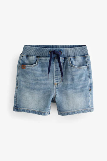 |Boy| Shorts Jeans Em Jersey Pull-On - Azul Médio (3 Meses - 7 Anos)